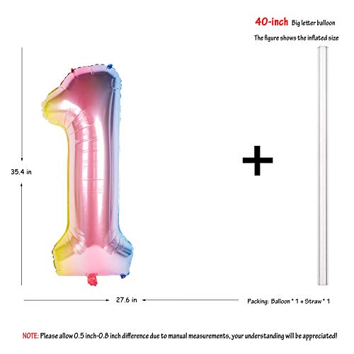 Image of 40 Inch Rainbow Digit Helium Foil Birthday Party Balloons (Lightly color 1) | Helium Foil Birthday Party Balloons big size Gradients Rainbow Digit