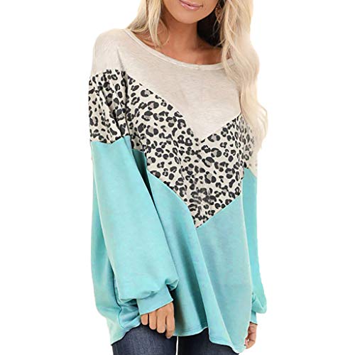 TIANRUN Women's O-Neck Autumn Long Sleeve Cotton Leopard Loose Tops Plus Size