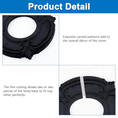 Image of INCREWAY 1Pack Split Lighting PU Ceiling 3D Modeling Ceiling Cover Plate Ceiling Fan Medallion Home 12 Inch OD x 5.3 Inch ID (Black)