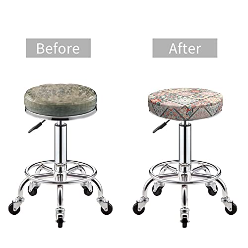 Boho Chic Retro Floral Bohemian Round Chair Cover Bar Stool Cushion Soft Rolling Swivel Seat Slipcover Velvet Covers With Elastic For Living Dining Room Office Salon Kitchen 14 Inch #TOP4