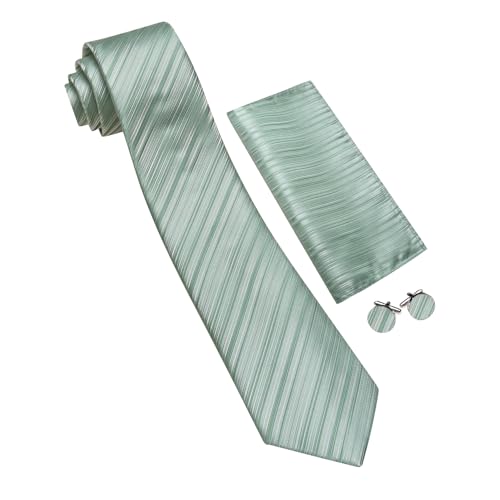 Image of Barry.Wang Tie Sets for Men Silk Stripe Necktie Woven Checkered Handkerchief Cufflinks Formal Business Wedding