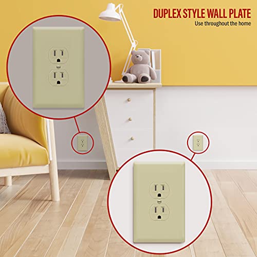 Image of ENERLITES Duplex Receptacle Outlet Wall Plate, Jumbo Electrical Outlet Cover, Gloss Finish, Oversized 1-Gang 5.51 inch x 3.50 inch, Polycarbonate Thermoplastic, 8821O-I, Ivory