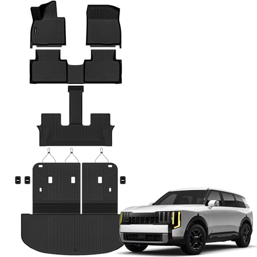 Auxko All Weather Floor Mats Cargo Mat with Backrest Mat for Kia Telluride 2027 (Gasoline Not for Hybrid) 7&8 Seater TPE Accessories Odorless Floor Liner Trunk Liner with Back Seat Protector