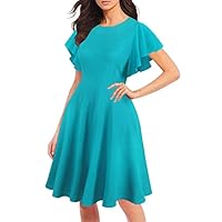 oxiuly Vestidos femininos vintage com manga flare e gola canoa estilo igreja, vestidos casuais para festas e coquetéis com bolsos OX376, Verde, XX-Large