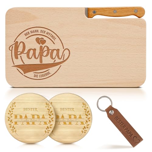 Einzigartige Geschenkidee für Papa: Holz Frühstücksbrettchen mit Gravur – Perfekt 5 Teiliges Set für Weihnachten