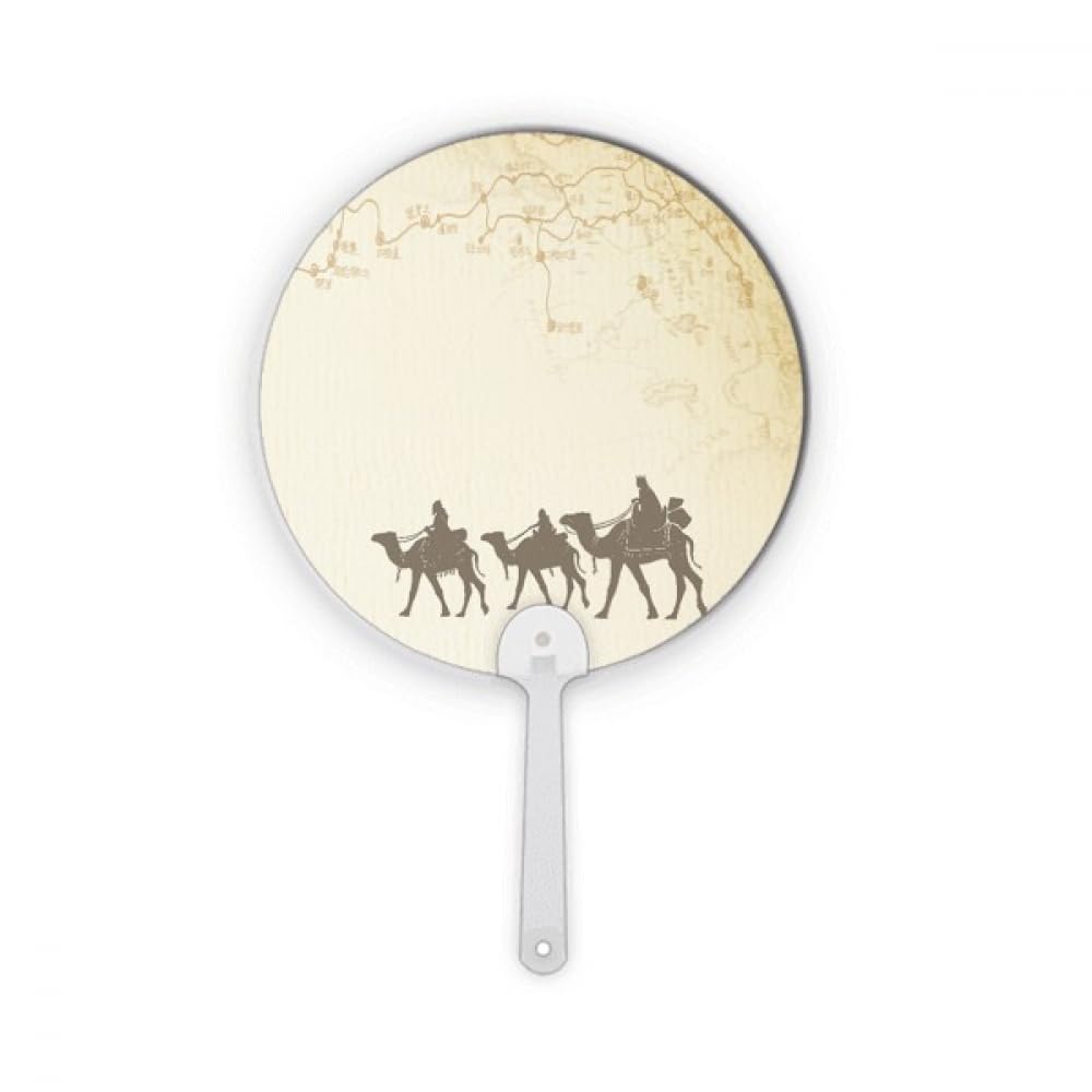 no/no Camel Chinese Painting Silk Road map Plastic Round Handheld Fan Decorations Craft