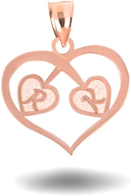 10K or 14K Rose Gold Personalized Name Heart Initials Pendant Necklace - Choice of Chain Length or Charm Only
