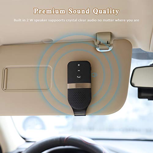 Slopehill Bluetooth Car Speaker for Cellphone, Wireless Handsfree Bluetooth Car Speakerphone with Clear Sound for Safely Talking, Driving and Music Streaming, Rechargeable, Visor Clip, Dual 2W Speaker