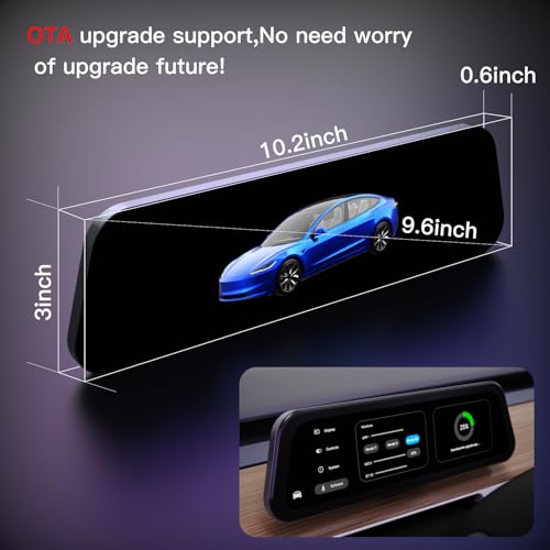 Image of 9.6 inch Heads Up Display for Tesla Model Y & Model 3 - Wireless CarPlay & Android Auto, Ultra-Thin Screen with Front Camera, No AC Blockage, OTA Updates, Sync Info, Low Power Use | Ultra-Thin Screen&Front camera,OEM-Style Dash Display Behind Steering Wheel,Plug&Play Install, No AC Vent Block,OTA Updates
