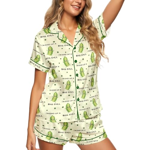 HUNTFAMI Silky Short Satin Pajamas For Women 2 Pieces Comfy Sleepwear Pajama Gift in Summer Night Pickle