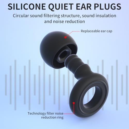 Image of ZIBUYU Noise Cancelling Ear Plugs for Sleeping, Soft Silicone Reusable Earplugs with Storage Case, Black Ear Buds for Sleeping Includes Extra Ear Tips