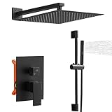 RUMOSE Matte Black Shower System with Adjustable Angle Slide Bar 12 Inch Square Rain Shower Head wit