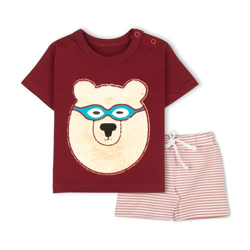 Image of ARIEL Baby Boys & Baby girls Cotton Printed Round Neck Half Sleeve T-shirt & Short Summer Clothing Sets