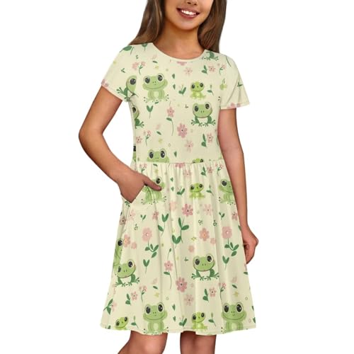 Image of Short Sleeve Dress for Girls with Pockets Cute Toddler Girl Clothes Summer 2-12