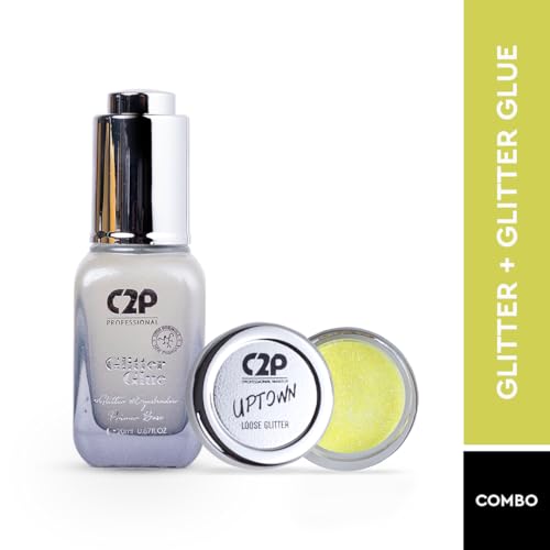 Image of C2P Pro Sparkle Duo Glitter and Glue Kit - Eyeshadow for Eye & Body Makeup | Waterproof, Quick-Drying for Stunning Shimmer Looks (Juicy Lime 21)