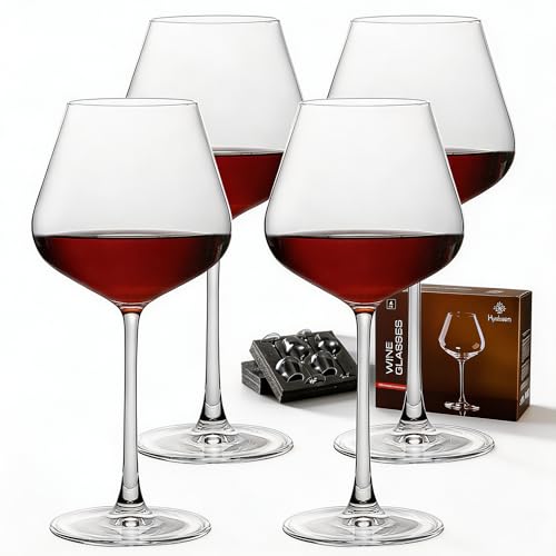 Hyalseen Pinot Noir Wine Glasses Set of 4, 17oz Hand Blown Lead-Free Crystal Burgundy Glasses - Laser Cold-Cut Ultra-Thin Rim & Seamless Solid Stem, Dishwasher Safe - Protective Gift Box