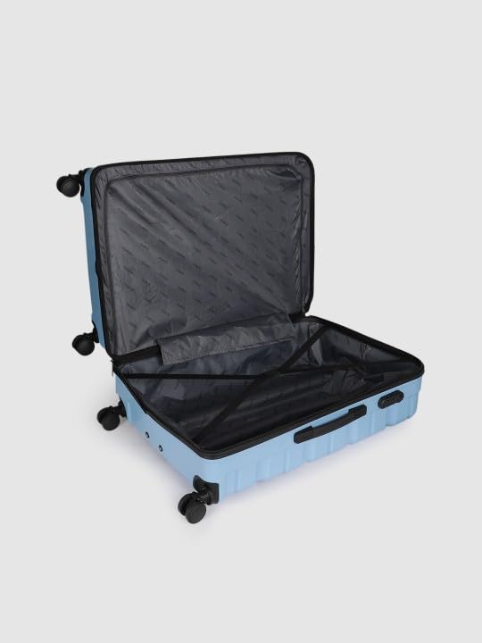 Image of Teakwood Small-Medium-Large 8 Wheels Trolley Bag, Hard Cabin with Zipper Closure, Adjustable Push Button & Cross Side Strap, TSA Lock System 360 Degree (Set of 3, Powder Blue)