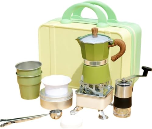 アウトドア キャンプ コーヒーセット モカポットセット 手淹れコーヒーポット 旅行用品 9点セット コーヒーポットセット ドリップフィルターセット 手挽き ファッション ポータブルコーヒー用品 アウトドア 旅行 初心者 ギフト (シングルバルブ グリーン 9本セット)