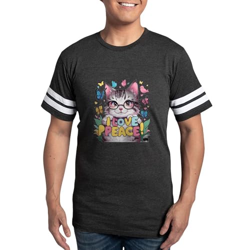 CafePress I Love Peace Cat Design Men's Football T Shirt Men's Football T-Shirt Smoke Gray
