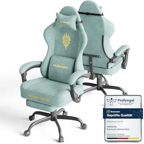 Huracan Chaise Gaming Ergonomique, Fauteuil Gamer avec Repose-Pieds Télescopique Coussin à Ressorts, Support Lombaire, Tissu Velours Respirant pour Les...