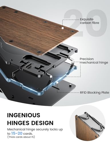 Image of Lamicall Minimalist Metal Wallet for Men - [Mechanical Hinges] | [15-20 Cards] Capacity Slim Wallets, Credit Card Holder, Money Clip & Cash Strap, RFID, Gifts for Men Dad, Metal Wooden Brown