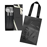 【クチポール純正紙袋＆リボン付き】 Cutipol (クチポール) GOA (ゴア) ディナー4点セット カジュアルボックス付き 純正リボン掛け (ディナーフォーク, ディナー スプーン 各2本) カトラリー 新築祝い 内 祝い 結婚祝い 引っ越し祝い ギフト プレゼント 紙袋) (ブラック×シルバー)