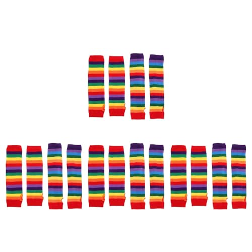 LUOZZY 8 Pairs Rainbow Striped Long Gloves Hand Knitted Fingerless Soft Comfortable for Women Costume Parties Events2