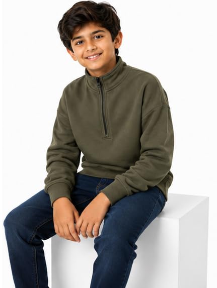 Image of T2F Boys Cotton High Neck Oversized Fit DropShoulder Sweatshirt
