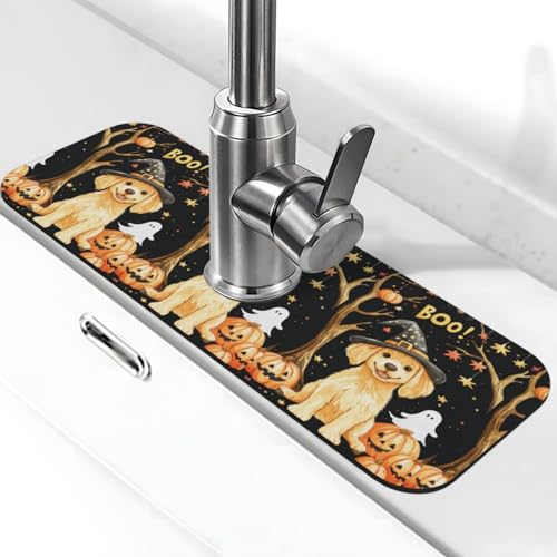 Dog Ghost Decor Faucet Mat for Kitchen Sink Water Splash