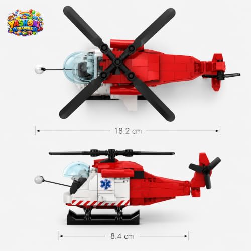 Image of Yashoni Helicopter Building Blocks Set - 185 Pcs Medical Rescue Helicopter Model | Pull String Rotor Action, STEM Construction Toy for Kids 6+ Boys & Girls | Educational 3D Building Kit, Gift