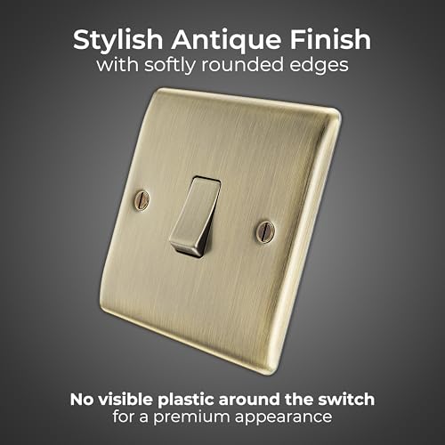 BG Electrical Single Wall Light Switch, 2 Way, Raised and Slim Profile, Round Edges, Nexus Metal, Antique Brass, 20A, 16AX, NAB12 - Image 3