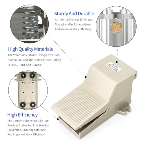 ERGAOBOY Pneumatisches Fußpedal-Ventil-Kit, 1/4\BSP 5 Wege 2 Positionen mit Gewinde und rutschfestem Gummi Druckkontrolle 4F210-08 mit 6MM Fittings