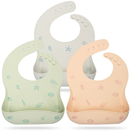 Image of Mia Li Silicone Bibs – 3pcs Waterproof Silicone Bib Set – Silicone Baby Bibs with Adjustable Closure – Non-Messy Toddler Bib