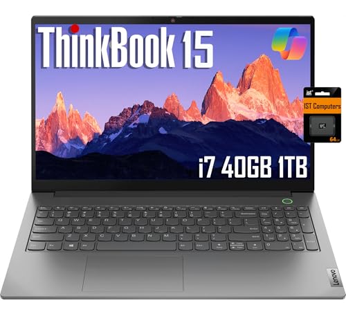 Image of Lenovo ThinkBook 15 Gen 4 15.6 inch FHD (12th Gen Intel 10-Core i7-1255U, 40GB RAM, 1TB PCIe SSD, Narrow Bezel IPS) Business Laptop, 1080p Webcam, Fingerprint, IST SD Card, Win 11 Pro, Grey - 2024