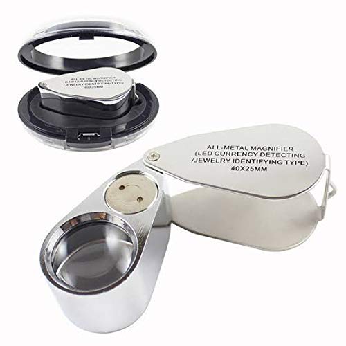 Package (40X x 25 mm) Metal Jeweller LED Microscope/Foldable Lens All Metal Magnifier JewelerLoupe Magnifier with Metal Construction and Optical Glass Jeweler's Lens Eye Loupe