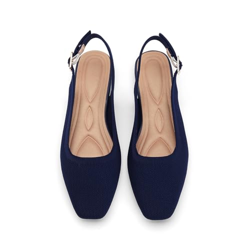 Flats for Women Square Toe Knit Foldable Ballet Ankle Strap Women's Fat Shoes Comfortable Dress Slip On Womens Shoe for Casual Office Work