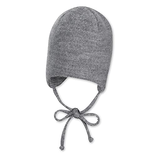 Sterntaler Mütze Wolle – weiche Unisex Babymütze mit Kaschmir-Feeling – Kindermütze aus Wolle (Merino) mit Bindebändern & Wolljersey-Futter - ab Geburt – Silber meliert, Größe 39