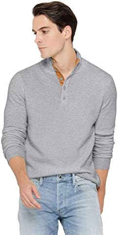 State Cashmere Men&#39;s Button Up Mock Neck Sweater 100% Pure Cashmere Long Sleeve Polo Quarter Collar Pullover