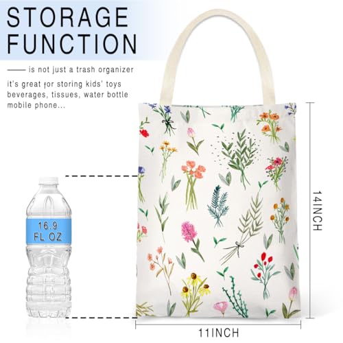 Image of IRADA Car Trash Bag Hanging No Snap Small Garbage Bag for Car Back Seat Cute Printed One-Handed Strap Trash Bags Car Accessories-Wildflowers-White Car Trash Bags