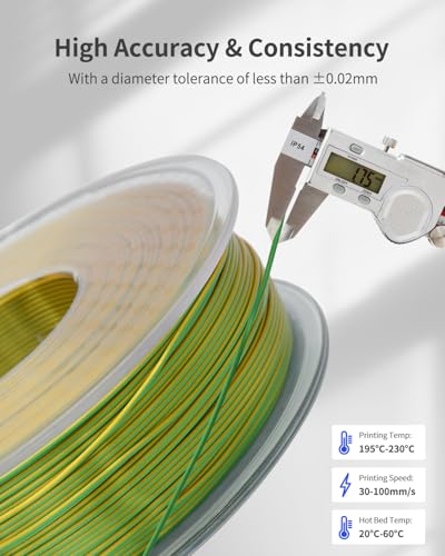 Image of Silk PLA Filament 1.75mm Dual Color Yellow Green 1KG, Metal-Like Shiny 3D Printer Filament, Precision ±0.02mm, Neatly Wound, No Clog /Bubble, Excellent Layer Adhesion, Fits Most FDM Printers