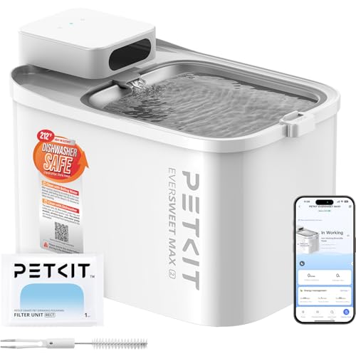 PETKIT Dishwasher Safe Cat Water Fountain, Cordless Automatic Cats Drinking Fountain with Motion Sensor, 101 oz/3L Pet Fountain for Cats Dogs Inside, Smart App Control & Stainless Steel Tray