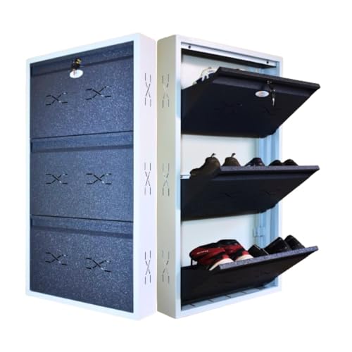 Image of I Metal Shoe Rack I Slim and Wall Mounted I 3 Shelves (Grey Colour) I Coad LC 2M-03 GR I Height 43 Inches, Width 24 Inches, Depth 5.5 Inches I 3 Years Warranty.