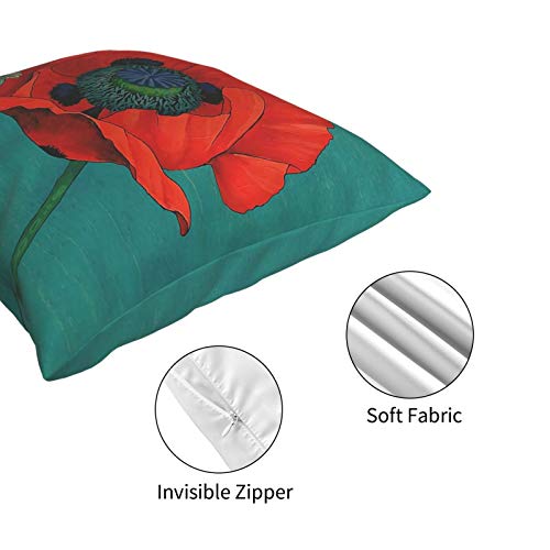 Aiboluo My Honey Orange Red Poppy Flower And Pod In Teal Decorative Throw Pillow Covers 18X18 Inch Cushion Pillowcase For Outdoor Home Couch Sofa Bedroom Decor #TOP2
