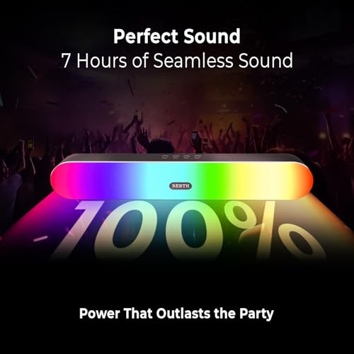 Image of BERTH Venero SB75 16W Bluetooth Soundbar | 2.0 Channel | 2000 mAh Battery | BT v5.3 | TWS Pairing | Dual Passive Radiators | AUX /FM /TF | RGB Lights | Up to 7 H Playtime | Wireless Bluetooth Speaker