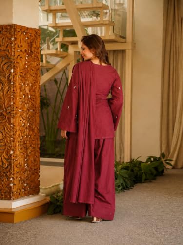 Image of ANNI Designer Women's Cotton Blend Embroidered Straight Kurta with Farshi Salwar and Dupatta | Ethnic Kurta Set for Women Stylish Indian Outfit Designer Suit Set Ethnic Clothing Collection