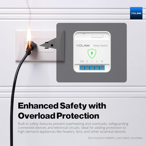 Image of YoLink Relay Switch for Indoor Lighting, Any Home Appliances, Electric Circuits, Office Equipment up to 15A, Real-Time Power Monitor, App Push, Email, SMS, Alexa, Google, IFTTT, HA, Hub Required