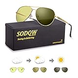 Polarisierte Nachtsichtbrille Sonnenbrille Photochromatisch Herren Sports Nacht Vision Blendschutz Brille für 100% UVA UVB Schutz Metallrahmen Leicht (Gold/Gelb Photochromatisch)