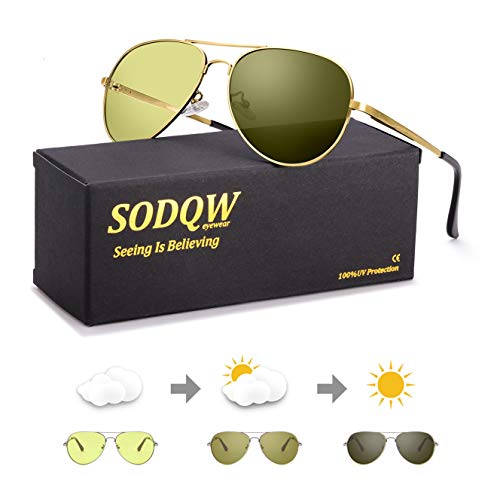 SODQW Gafas de Sol Fotocromaticas Polarizadas Hombre con Nocturna Conducción y Deporte, Anti Reflectante Gafas Nocturna Protección 100% UVA UVB (Dorado/Amarillo Photochromic)