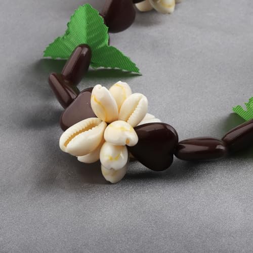 KUIYAI Hawaiian Kukui Nut Necklace with Chunky Heart-Shaped Beads Ribbon Tie Closure4