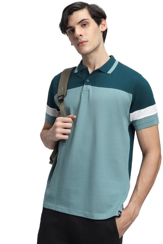 Image of Dennis Lingo Men's Navy Cotton Polo Neck Tshirt, Slim Fit Half Sleeve